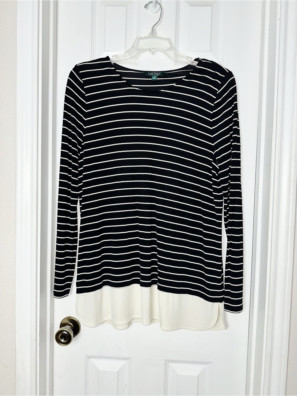 Lauren Ralph Lauren Striped Layered Hem Long Sleeve Top XL Preppy Classic Casual